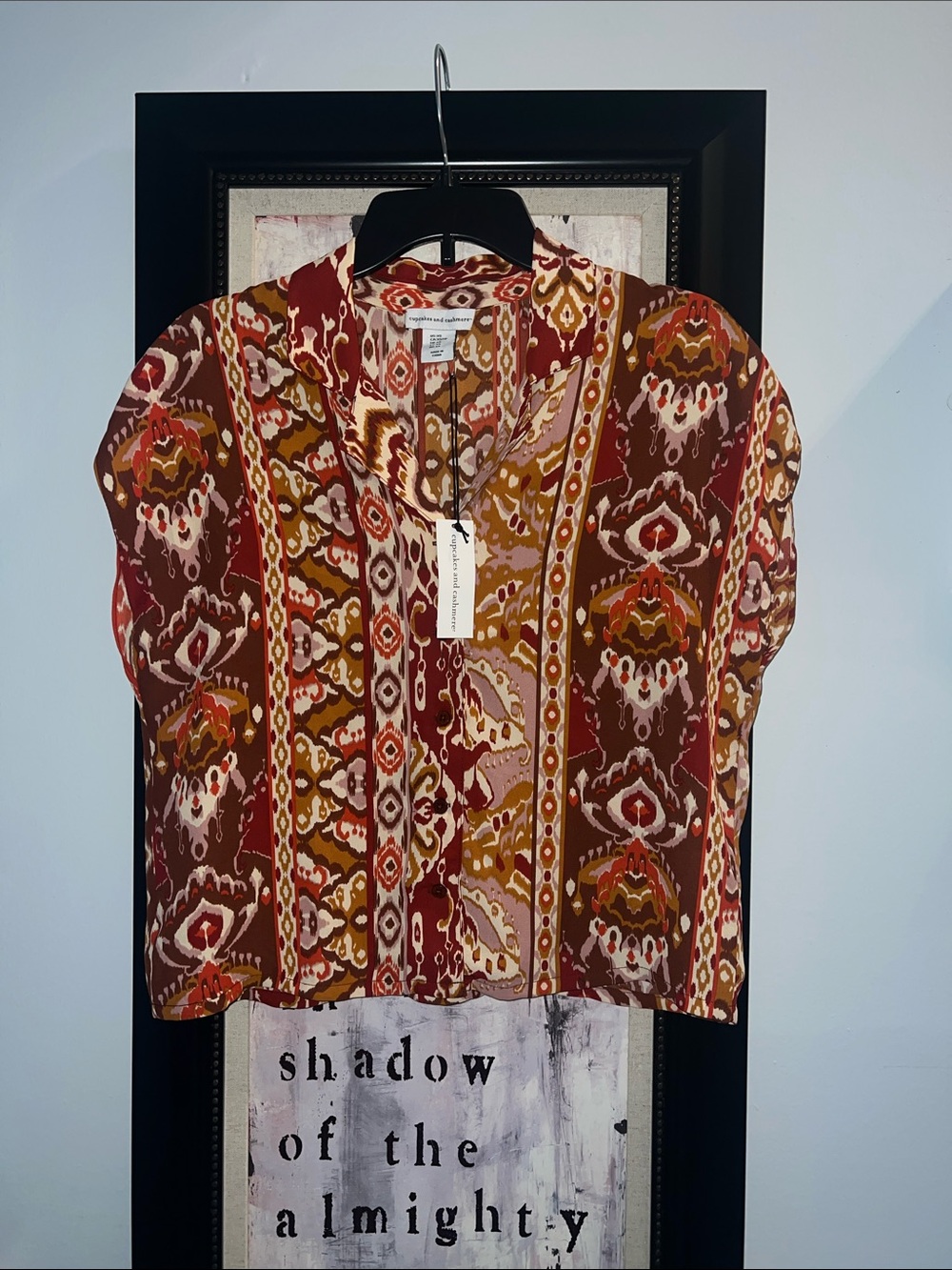 cupcakes & cashmere Rust and Mustard Printed Button-Front Blouse